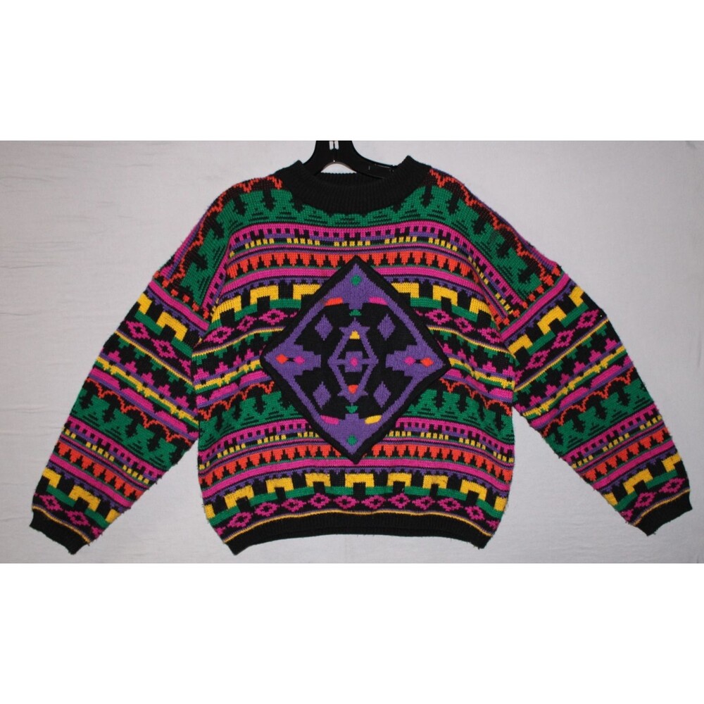 Jamie Scott Womens Medium Chunky Knit Sweater Pullover Multicolor Retro Vintage
